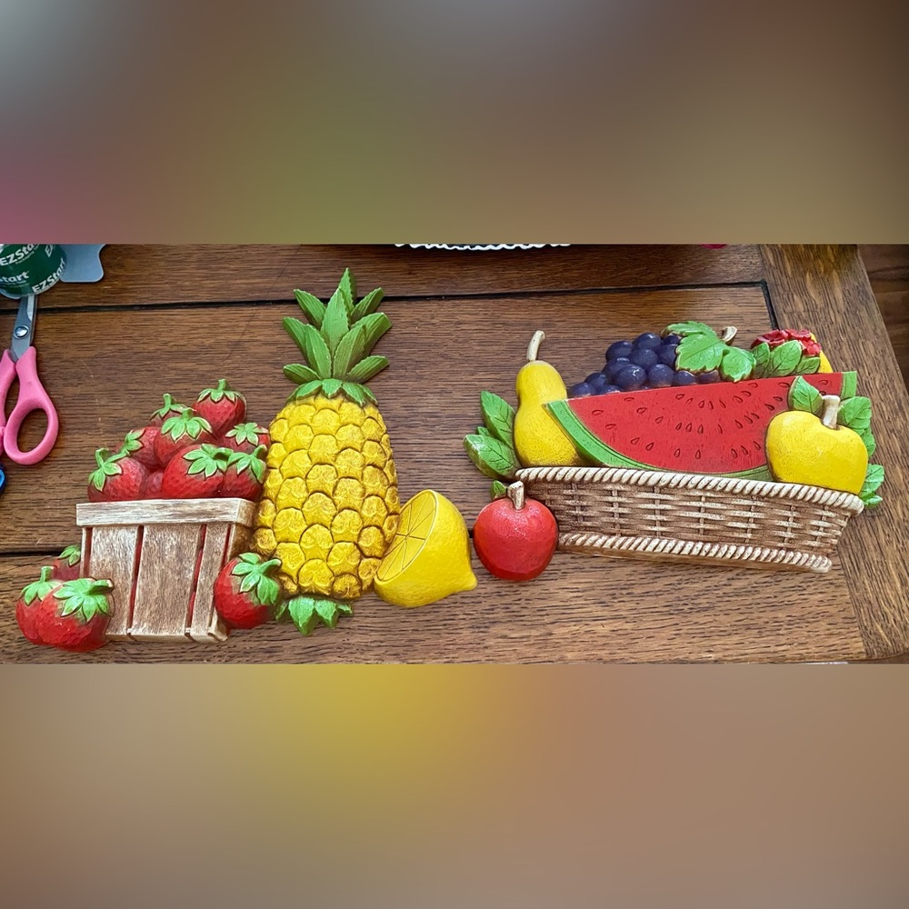 HOMCO 1970s Kitchy  Wall Decor.  2 Separate Wall Hangings.  EUC vibrant colors